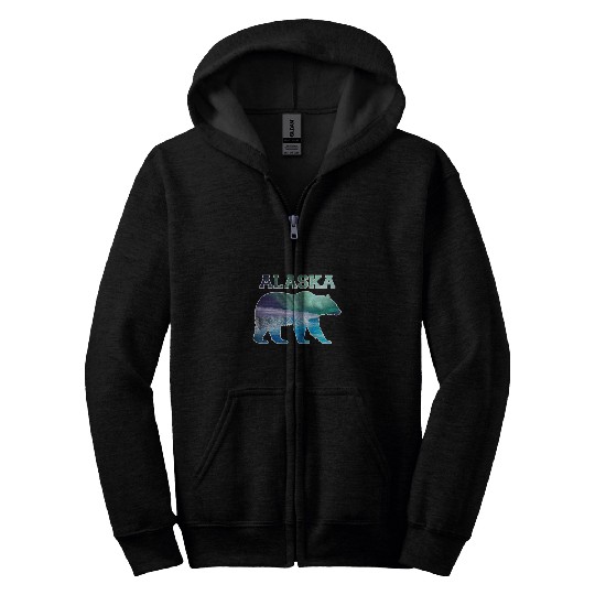 Alaskan Bear Northern Lights Aurora Borealis Nature Sky 1 Zip Hoodies