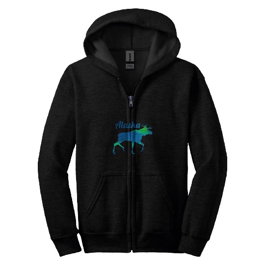 Alaska Moose Souvenir Keepsake Alaskan Northern Lights Adult Zip Hoodies