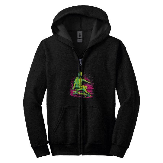 Funny Mona Lisa Skateboarding Cool Retro Surreal Y2K EDM Zip Hoodies