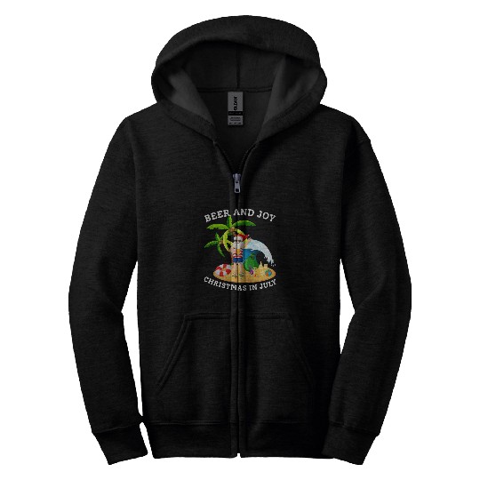 Beer Fun Beer And Joy Christmas In July Santa Sunglasses Drink Beer Zip Hoodies