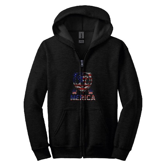 Bear Pet Merica 4th of July American Flag Bear Zip Hoodies