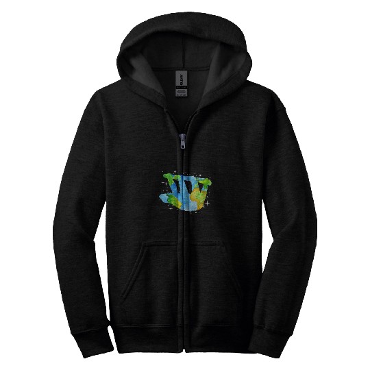 Sloth Pet Earth Day Sloth Silhouette Watercolor Art Planet Zip Hoodies