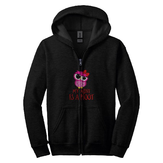 Owl Pet My Aunt Is A Hoot Funny Owl Birds Of Prey Nocturnal Zip Hoodies
