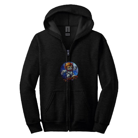 Astronaut Skateboarding Cat In Space Cat Skateboard Design Zip Hoodies