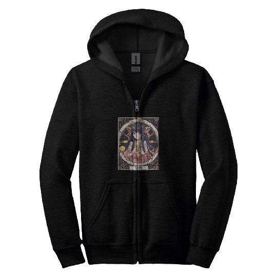 Anime Girl Aesthetic Waifu Japanese Kawaii Otaku Tarot Card Zip Hoodies