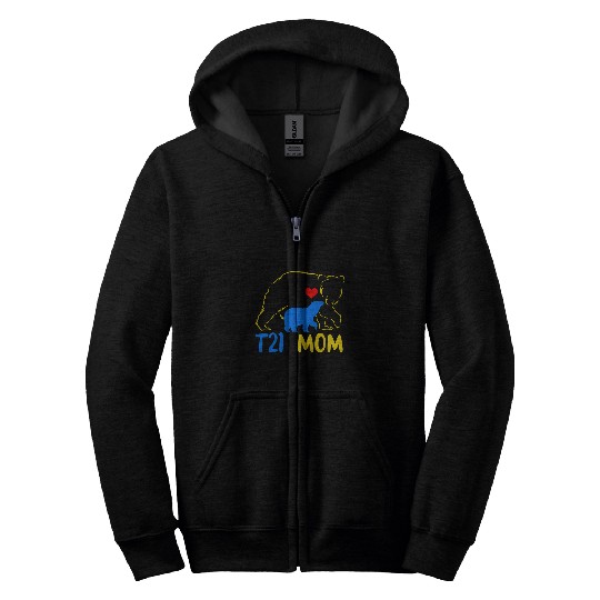 Bear Pet T21 Mom Bear Down Syndromes Awareness Yellow Blue Ribbon Zip Hoodies