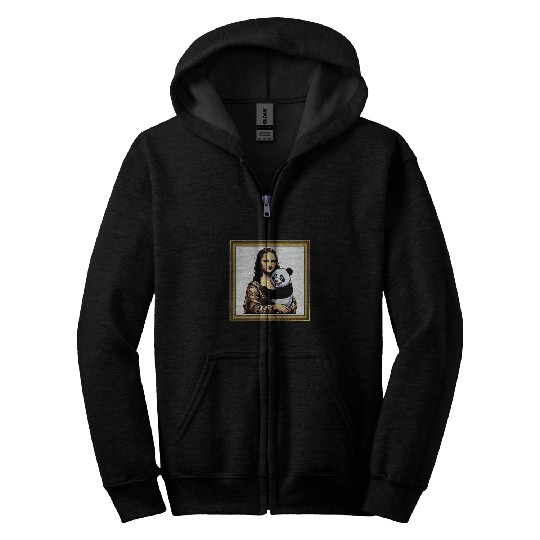 Panda Pet Humor Mona Lisa With Panda Zip Hoodies