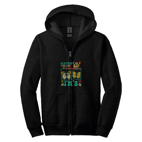 Flutter Sip Transform Im 8 Butterfly Kid 8th Birthday Zip Hoodies