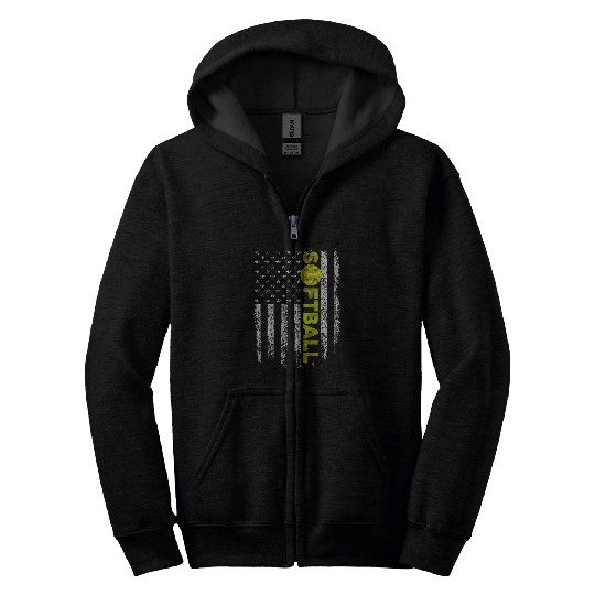 american flag softball team 2softball fan player coach Zip Hoodies