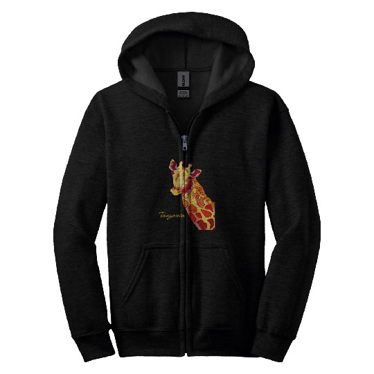 Giraffe Pet Tanzania Watercolor Wildlife Cute Nature Zip Hoodies