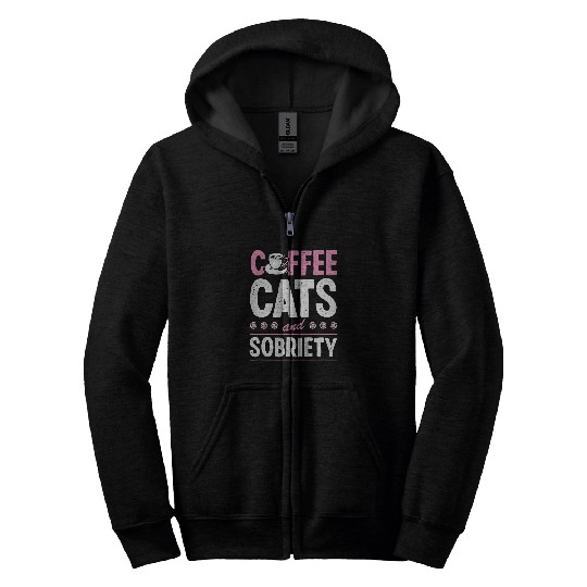 Coffee Fun Cats And Sobriety Sober Life Cat Love Zip Hoodies