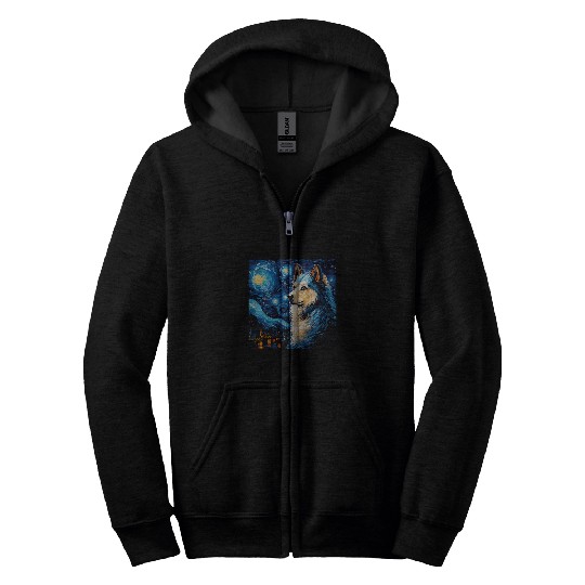 Alaskan Malamute Starry Night For Dog Mom Dog Dad 1 Zip Hoodies