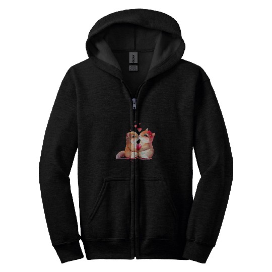 Squirrel Pet Watercolor Valentines Day Couple Zip Hoodies