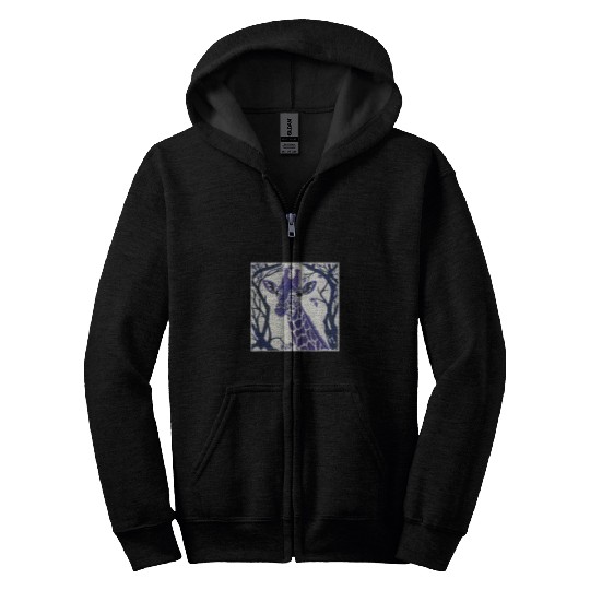 Giraffe Pet Violet Abstract Drawing Zip Hoodies