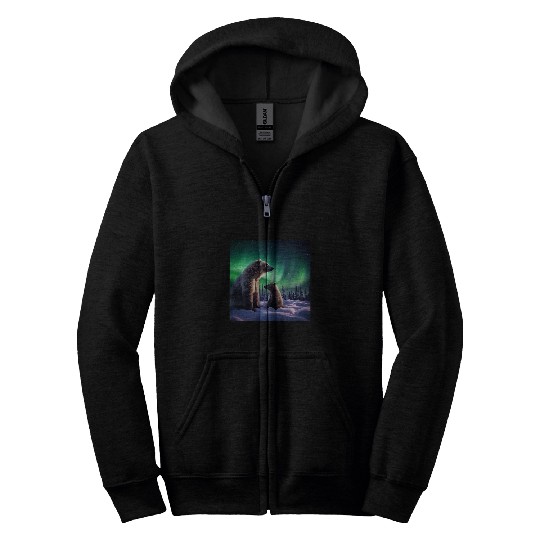 Alaska Northern Lights with Bears Vacay Camping Hiking Photo Zip Hoodies