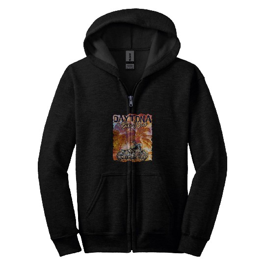 2024 DAYTONA BEACH BIKE WEEK BIKE AND PALMS ART ON FRONT Zip Hoodies