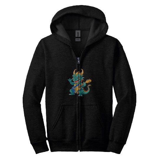 Dragon Pet playing Electric Guitar Chinese Dragon Guitarist 10 Zip Hoodies