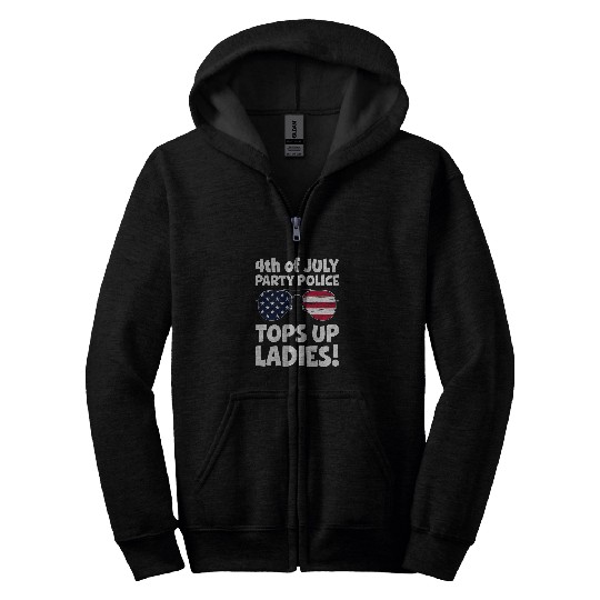 4th Of July Party Police Tops Up Ladies Zip Hoodies