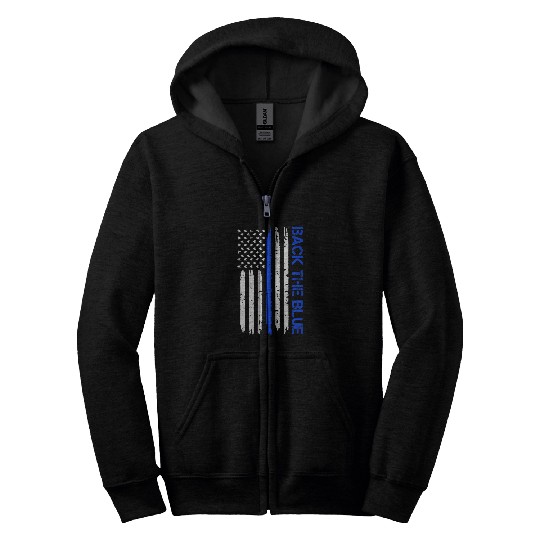 American Police Flag Thin Blue Line LEO Support Zip Hoodies