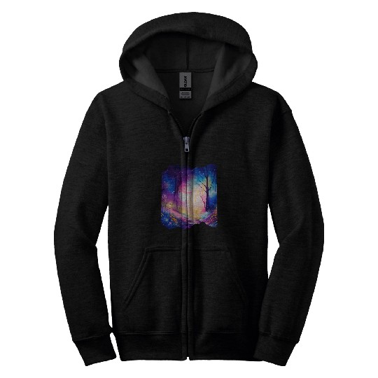 Boho Chic Enchanted Forest Rainbow Watercolor Sky Zip Hoodies