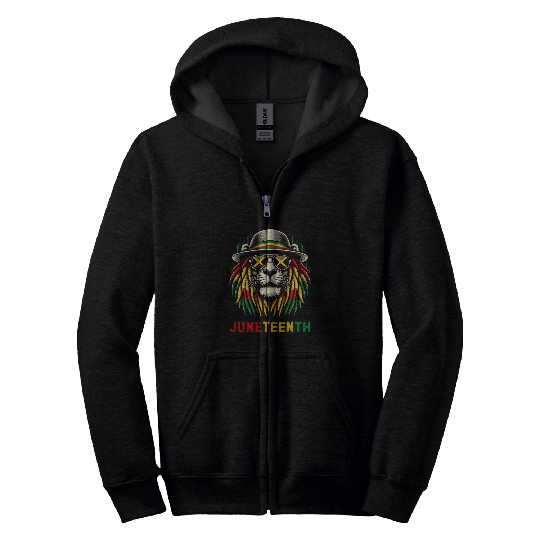 Lion Pet Juneteenth Lion Freedom Black History Flag 1865 2024 2 Zip Hoodies