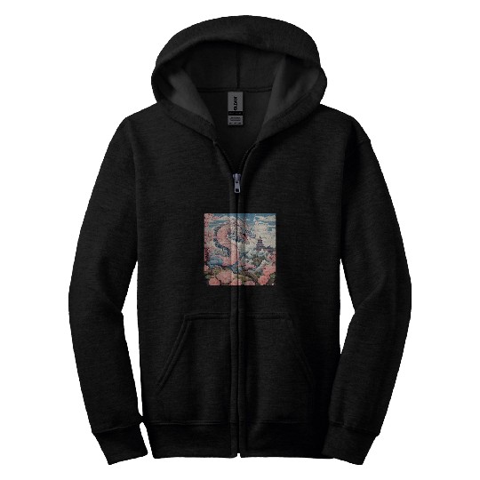 Dragon Pet Japanese Cherry Blossom with Kaiju Dragon Zip Hoodies