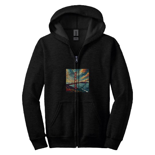 Golden Gate Bridge Sky Colorful Illustration Graphic Zip Hoodies