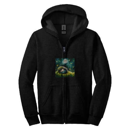 Hedgehog Pet Sleeping On Moss Fireflies Around Sleep Moss Zip Hoodies