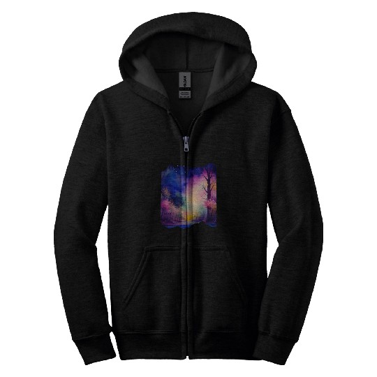 Boho Chic Enchanted Forest Rainbow Watercolor Sky 1 Zip Hoodies