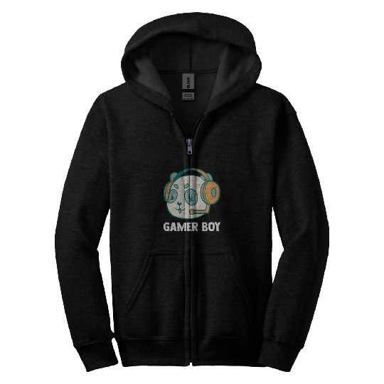 Panda Pet Gamer Boy Panda Bear Video Games Online games Zip Hoodies