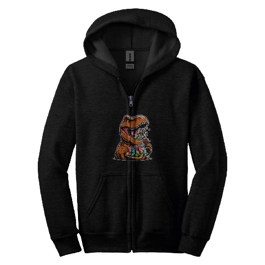 Funny Easter Dinosaur TRexs Chocolate Bunny Egg Hunt Kids Zip Hoodies