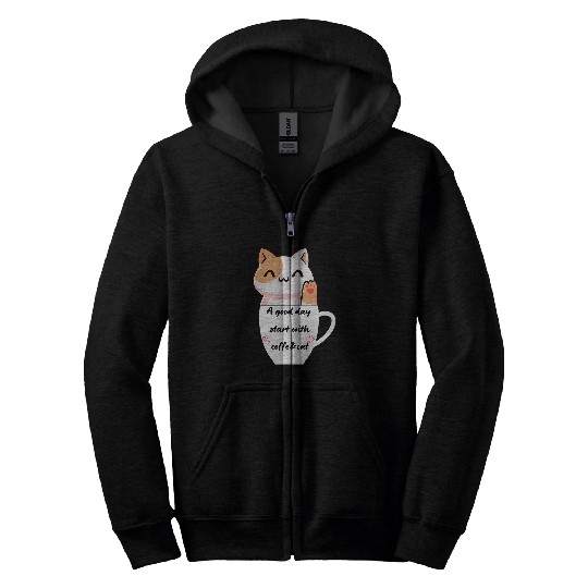 Coffee Fun Orange Cat Coffee Cat Lover Zip Hoodies