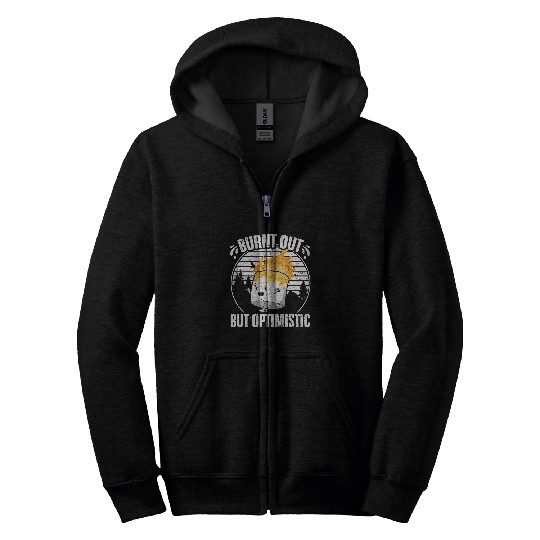 Burnt Out But Optimistic Funny Marshmallow Fan Camping Humor Zip Hoodies
