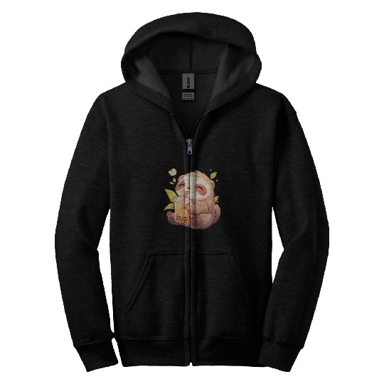 Sloth Pet Cute Anime Sloth Kawaii Boba Tea Bubble Tea Zip Hoodies