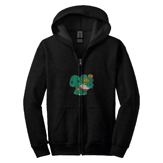 Turtle Pet Cute Kawaii Turtle With Succulent Cactus Zip Hoodies