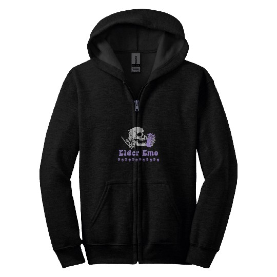 Coffee Fun Elder Emo Goth Skeletons and Coffee Retro Groovy Purple Zip Hoodies