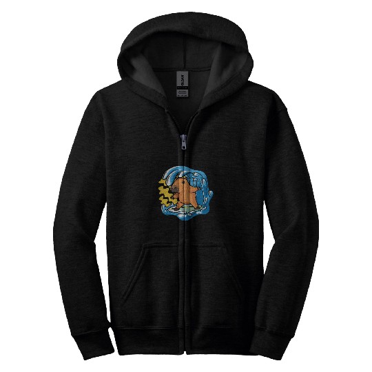 capybaras Pet Rodent Beach Surfing Waves Ocean Surfer Zip Hoodies