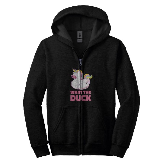 Duck Pet What the Duck Funny Rubber Ducky Unicorn Zip Hoodies