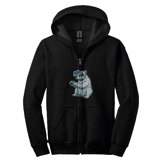 Bear Pet Gaming Animals Polar Bear Playing Console Video Games Zip Hoodies