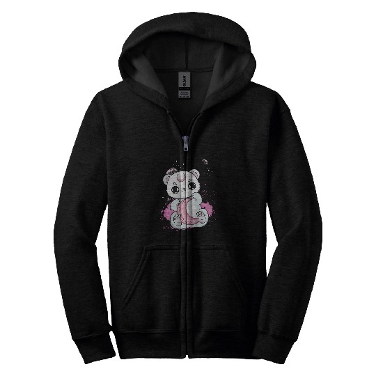 Bear Pet Yami Kawaii Polar Bear Pink Grunge Moon Cute Anime Zip Hoodies