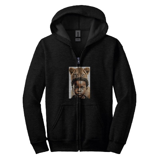 Black Boy walking with lions Confidence African American Men Zip Hoodies
