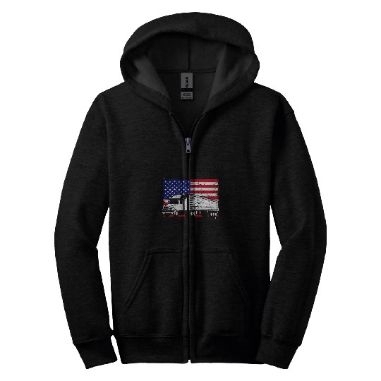 Mens Trucker American Flag Truck Driver Truck Driver Zip Hoodies
