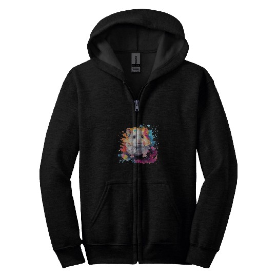 Hamster Pet Colorful Splash Art Cute Winter White Hamster Lover Zip Hoodies