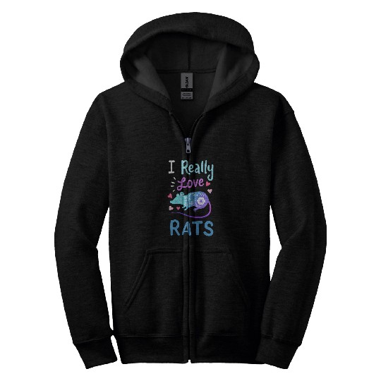 I Really Love Rats Cute Silhouette Floral Watercolor Rat Zip Hoodies