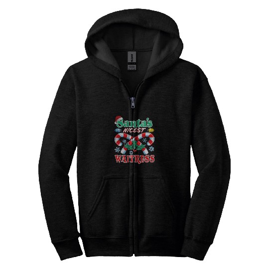 Santas Nicest Waitress Christmas Naughty Or Nice List Zip Hoodies