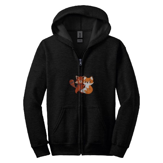 Panda Pet Red Panda Fox Hugging Funny Red Pandas Animal Lover Graphic Zip Hoodies