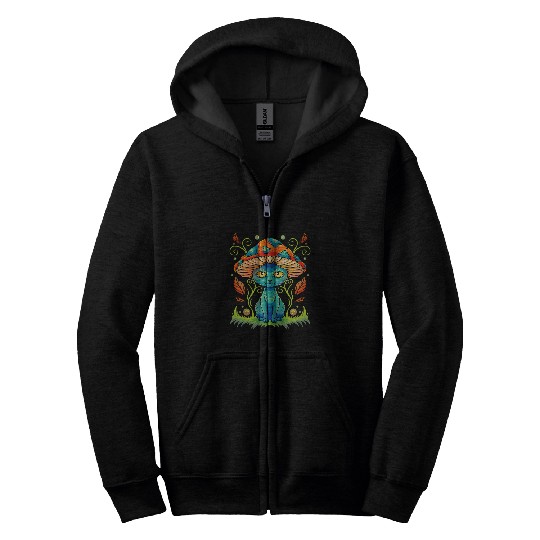 Cat Mushroom Hat Cottagecore Aesthetic Cat Lover Gift Zip Hoodies