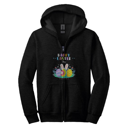 Happy Easter Day Pastel Spring Eggs Hunting Bunny Easter Zip Hoodies