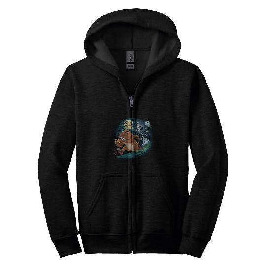 capybaras Pet Scared capybaras Fleeing Skeletons and ghosts Halloween Zip Hoodies