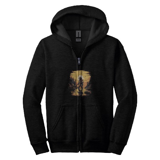 Funny bigfoots Fly Fishing Sunset Fishing Dad Sasquatch Zip Hoodies
